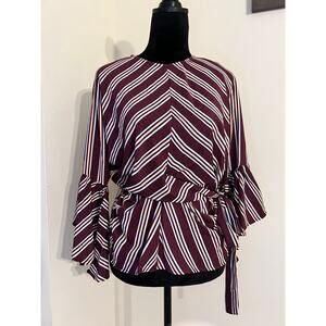 Umgee Maroon Striped Wrap Top sz S